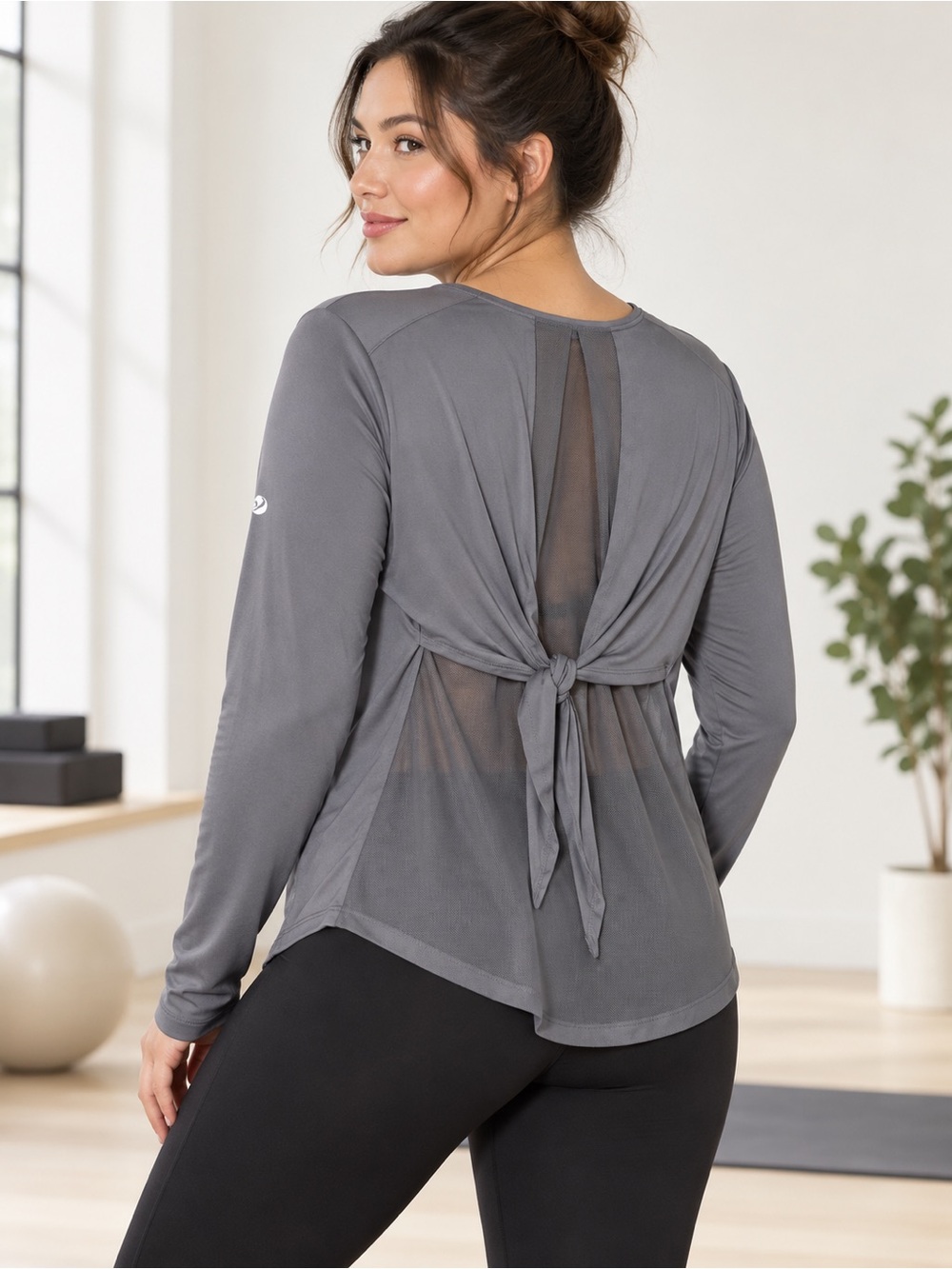 Levelwear Grey Mesh Open Tie Back Athletic Long Sleeve Top L